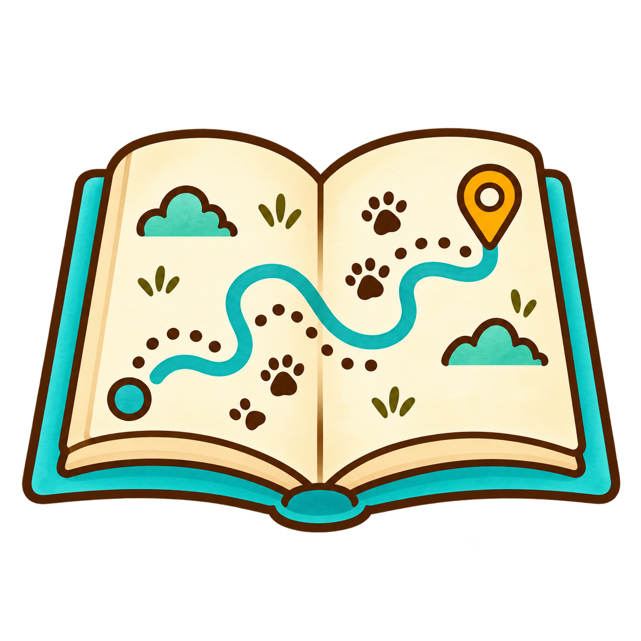 Libro abierto con un mapa de huellas
